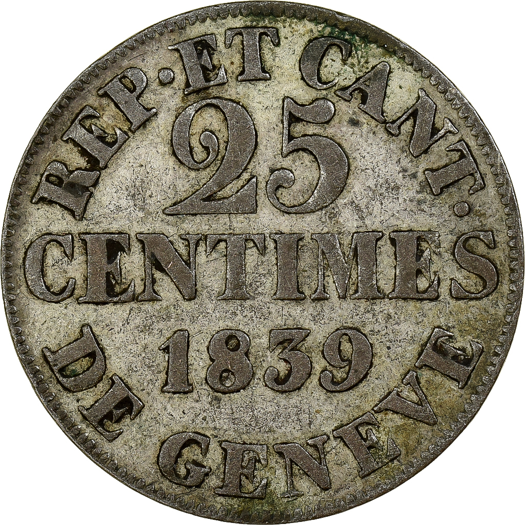 Coin, SWISS CANTONS, GENEVA, 25 Centimes, 1839, , Billon, KM:129