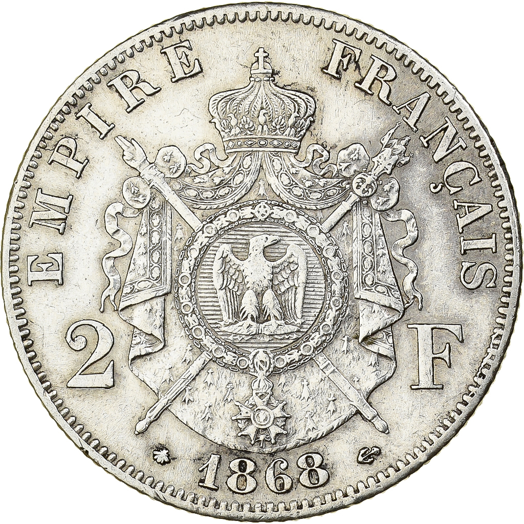 Munten, Frankrijk, Napoleon III, Napoléon III, 2 Francs, 1868, Paris, ZF+