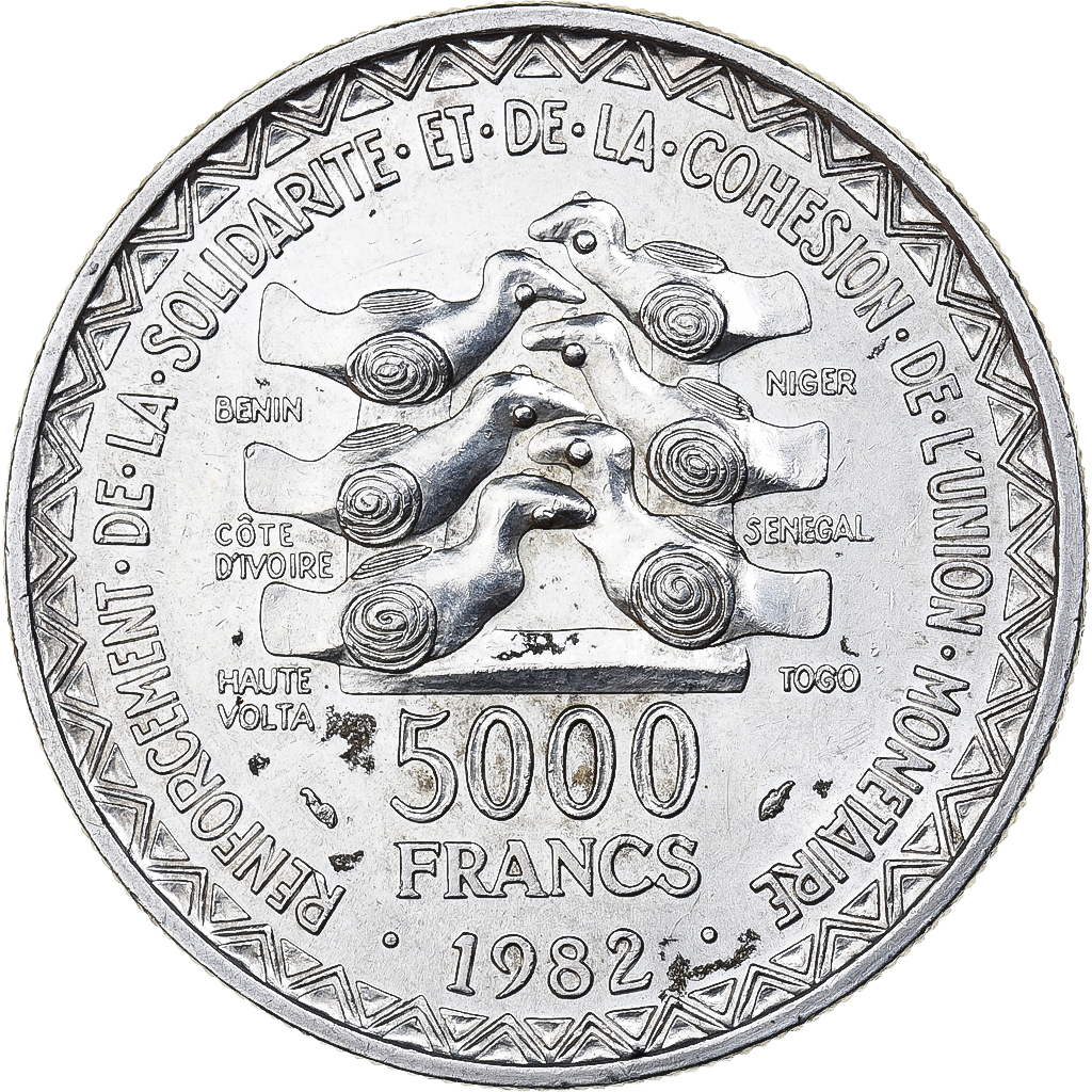 West African States, 5000 Francs, 1982, Silver, , KM:11