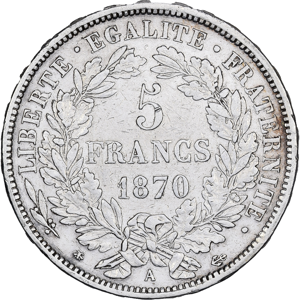 France, 5 Francs, Cérès, 1870, Paris, Silver, , KM:818.1