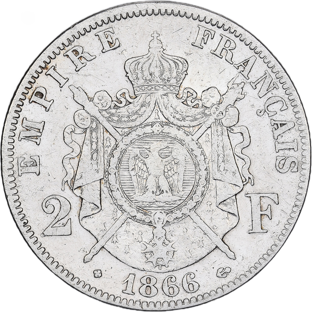 Monnaie, France, Napoleon III, 2 Francs, 1866, Strasbourg, TTB, Argent