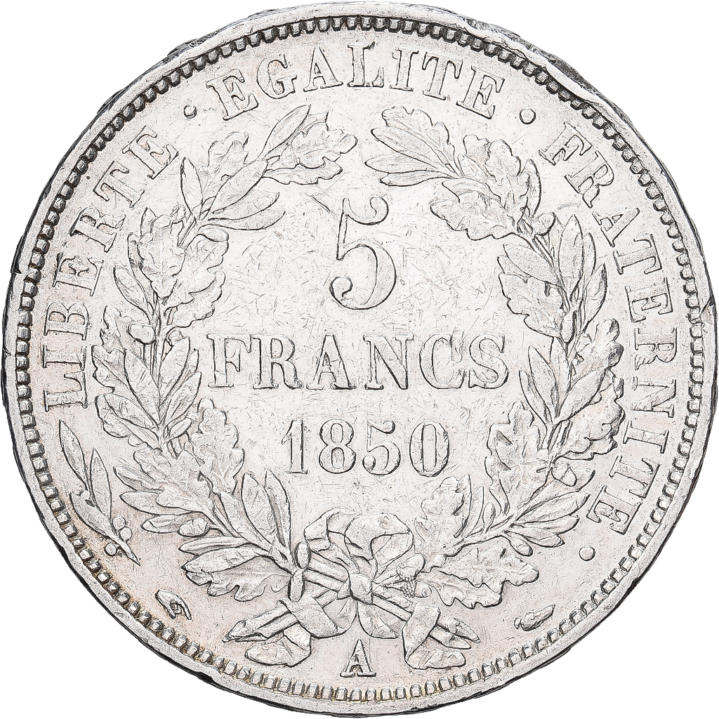 France, Cérès, 5 Francs, 1850, Paris, , Silver, KM:761.1, Gadoury:719
