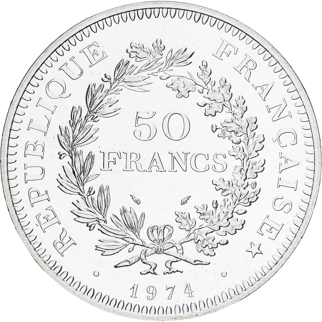 France, Hercule, 50 Francs, 1974, Paris, série FDC, MS, Silver