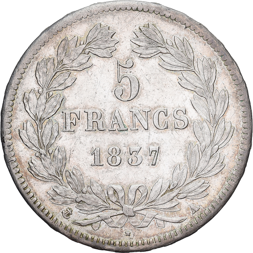 France, Louis-Philippe, 5 Francs, 1837, Paris, Silver, AU, Gadoury:678