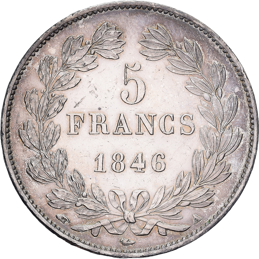 France, 5 Francs, Louis-Philippe, 1846, Paris, Silver, AU, Gadoury:678a