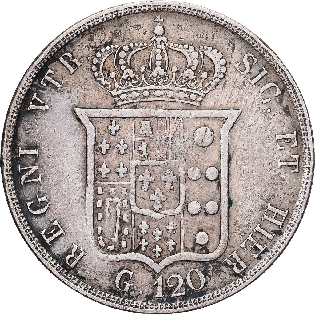 Coin, ITALIAN STATES, NAPLES, Ferdinando II, 120 Grana, 1854, VF, Silver