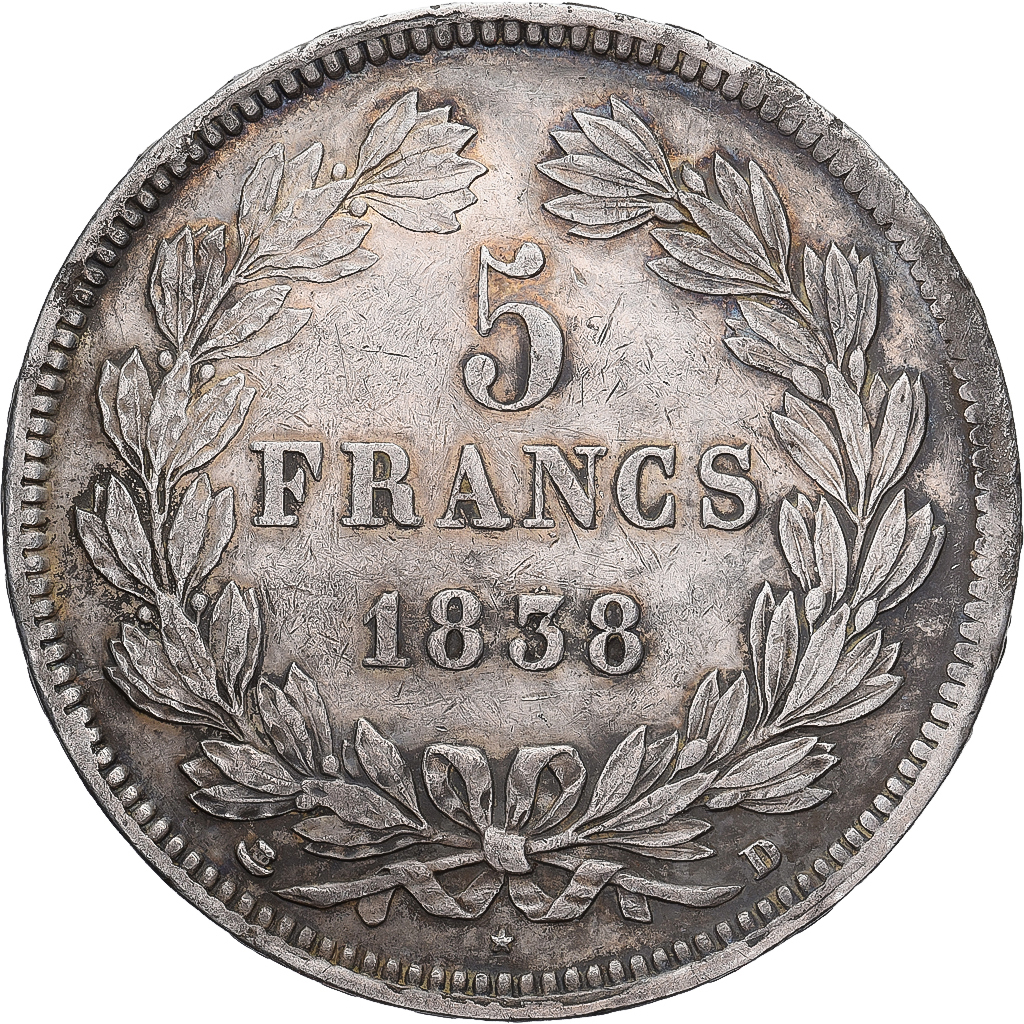France, 5 Francs, Louis-Philippe, 1838, Lyon, Silver, VF, Gadoury:678