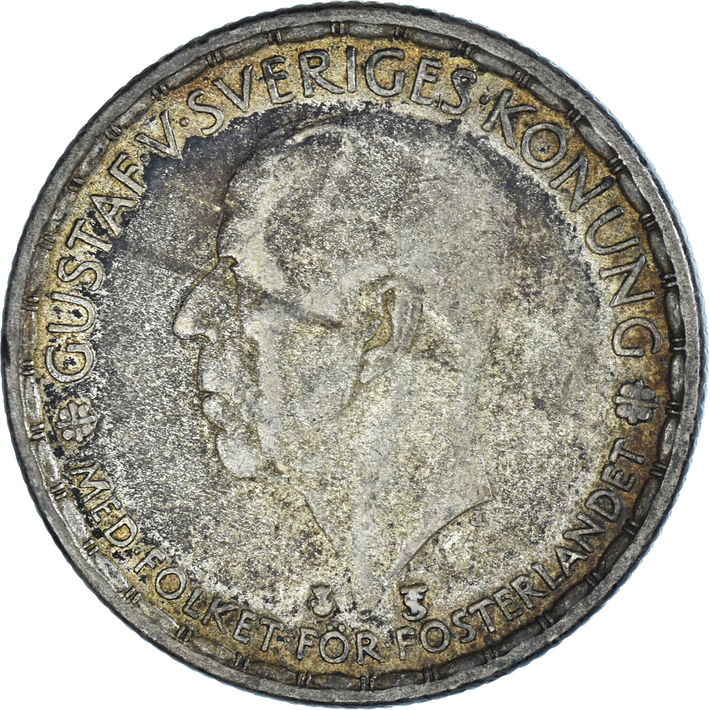 Moneda, Suecia, Gustaf V, Krona, 1949, BC+, Plata, KM:814