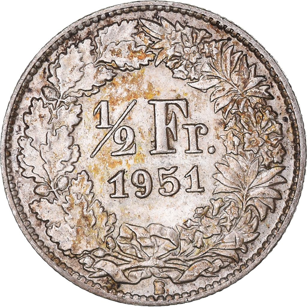 Moneda, Suiza, 1/2 Franc, 1951, Bern, EBC, Plata, KM:23