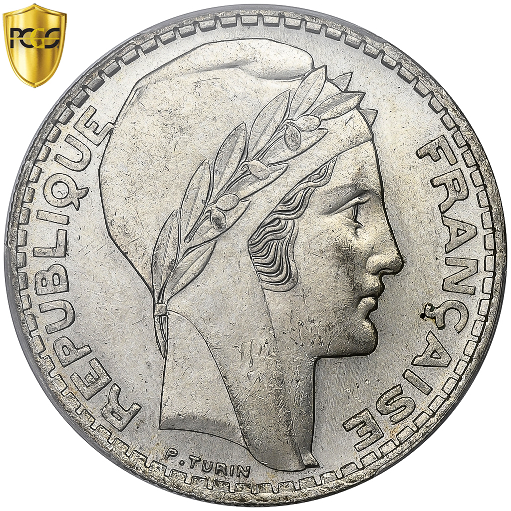 France, 20 Francs, Turin, 1934, Paris, Silver, PCGS, MS(63), Le Franc:F.400