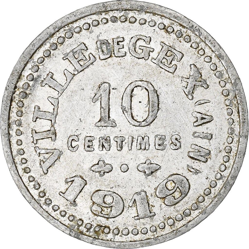 France, Ville de Gex, 10 Centimes, 1919, Medal alignment, , Aluminium