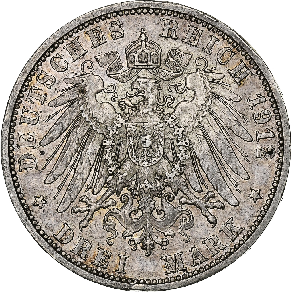 German States, PRUSSIA, Wilhelm II, 3 Mark, 1912, Berlin, Silver, 