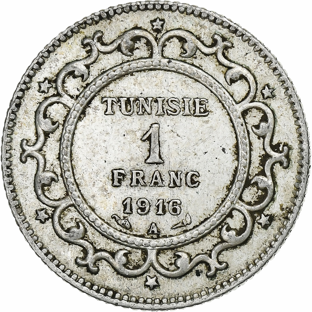 Tunisia, Muhammad al-Nasir Bey, Franc, 1916, Paris, Silver, , KM:238