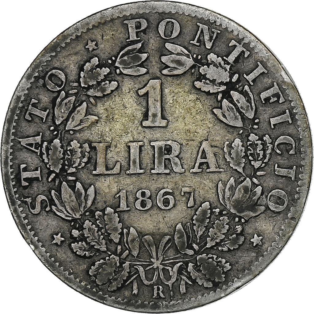 ITALIAN STATES, PAPAL STATES, Pius IX, Lira, 1867, Rome, Silver, 