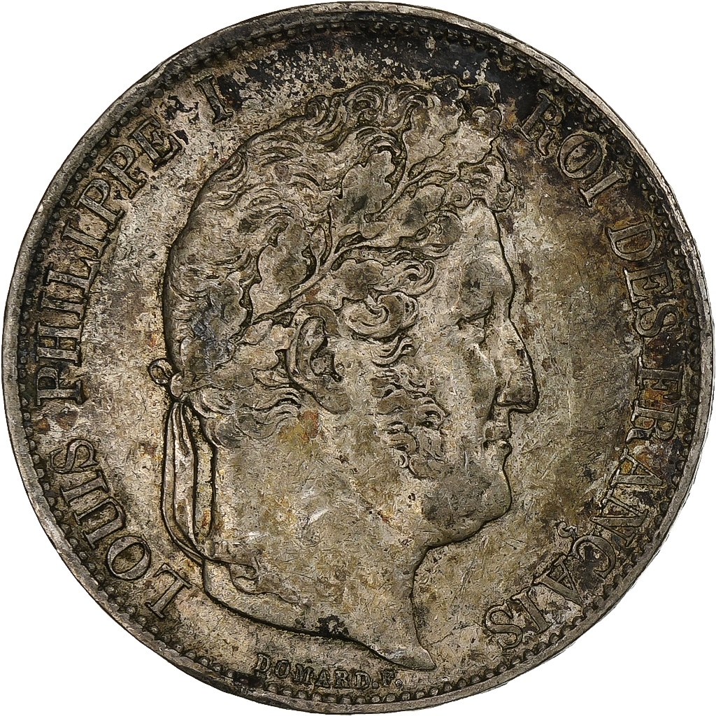 France, 5 Francs, Louis-Philippe, 1844, Strasbourg, Silver, AU(50-53)