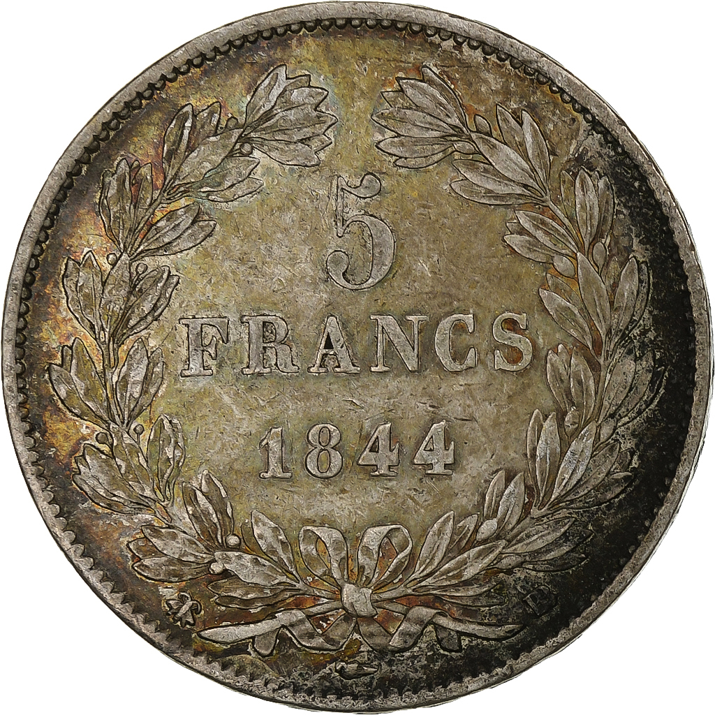 France, 5 Francs, Louis-Philippe, 1844, Strasbourg, Silver, AU(50-53)