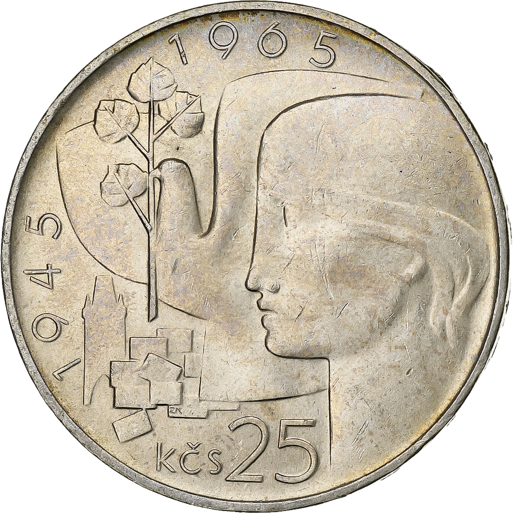 Czechoslovakia, 25 Korun, 1965, Silver, , KM:59