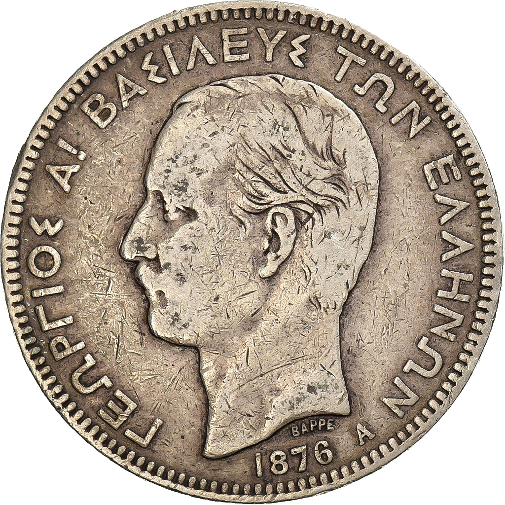 Greece, George I, 5 Drachmai, 1876, Paris, Silver, , KM:536
