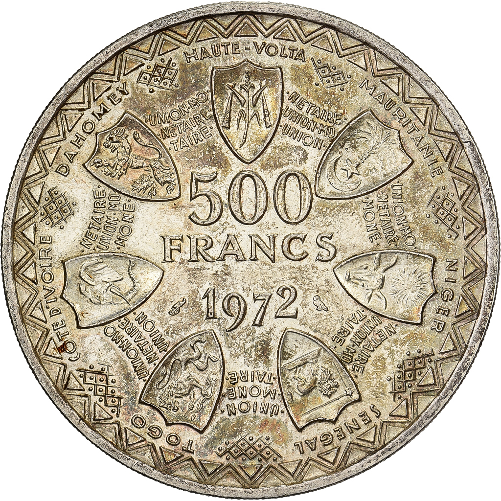 West African States, 500 Francs, 1972, Silver, , KM:7