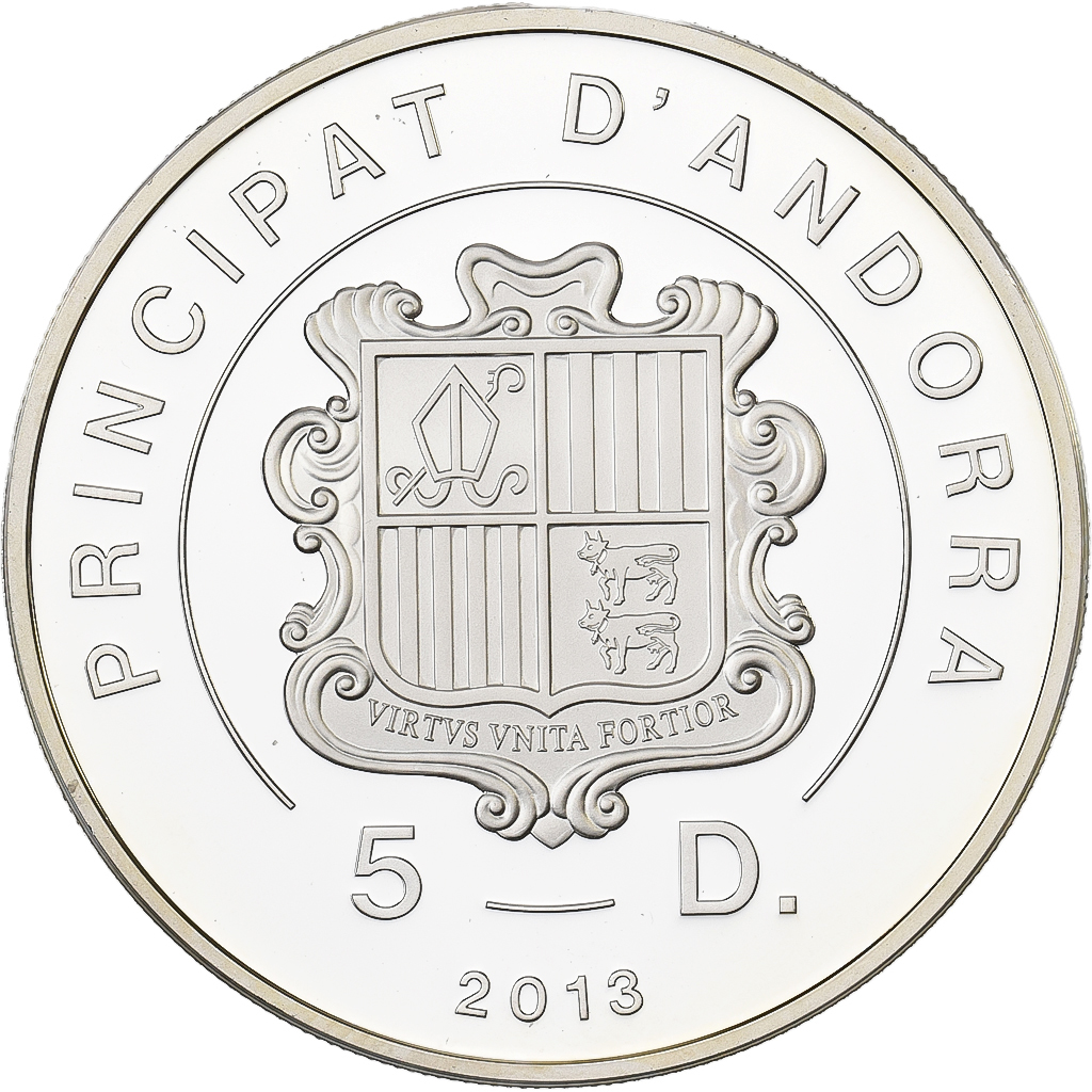 Andorra, 5 Diners, Aguila Daurada, 2013, F15, Silver, 