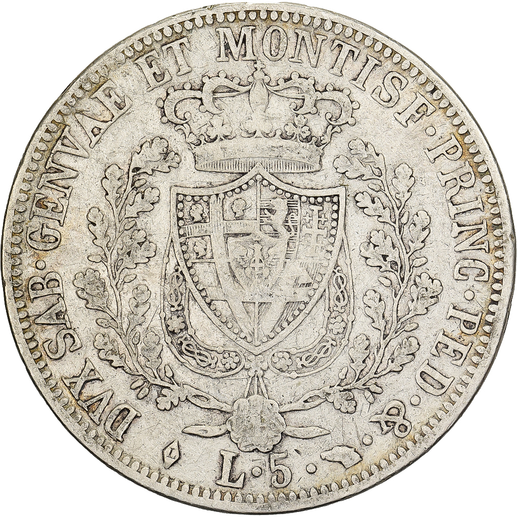 Italian States, SARDINIA, Carlo Felice, 5 Lire, 1826, Torino, Silver, 