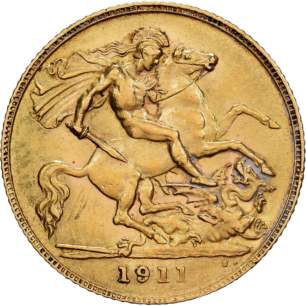 Great Britain, George V, 1/2 Sovereign, 1911, Gold, AU, KM:819