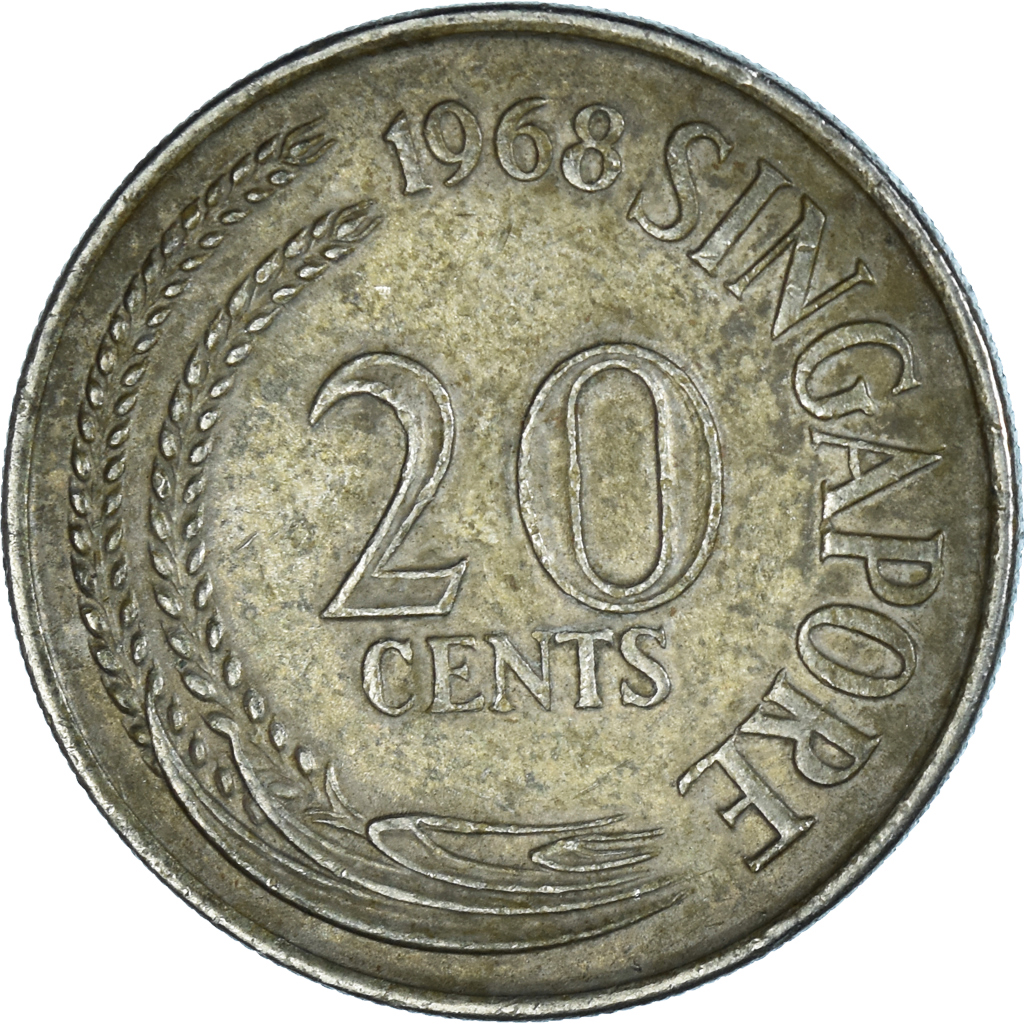 Moneda, Singapur, 20 Cents, 1968