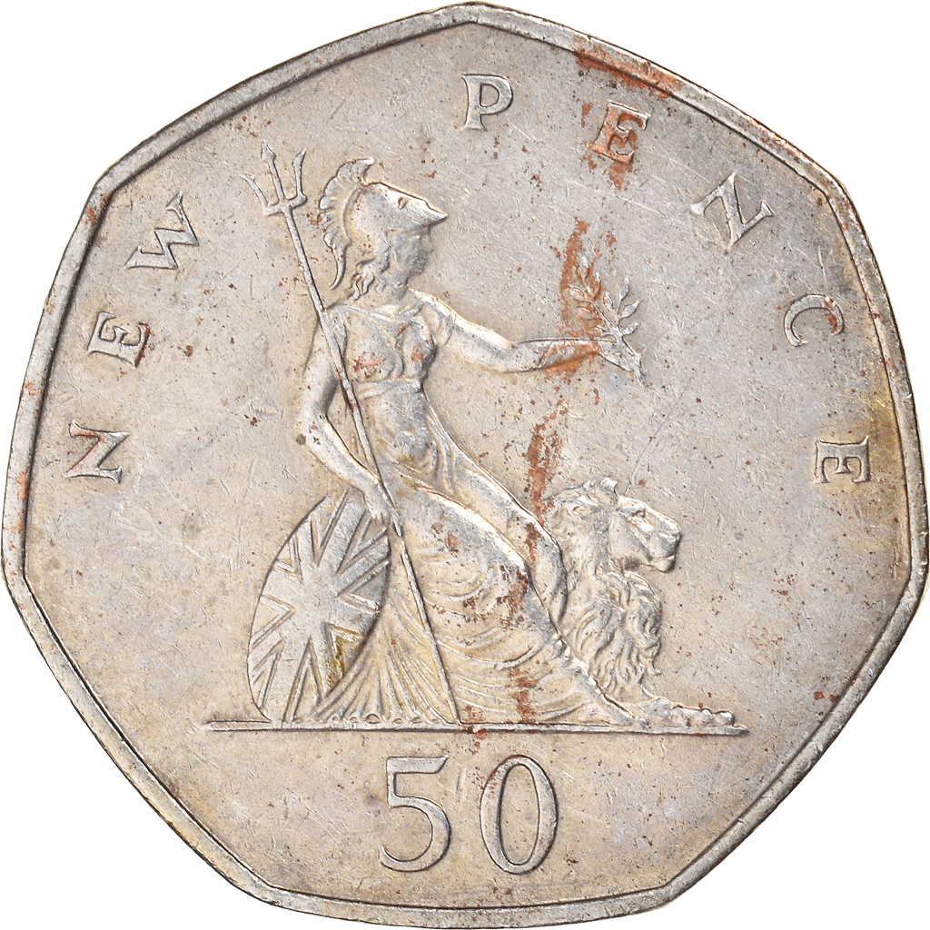 Moneda, Gran Bretaña, Elizabeth II, 50 New Pence, 1969, BC+, Cobre - níquel
