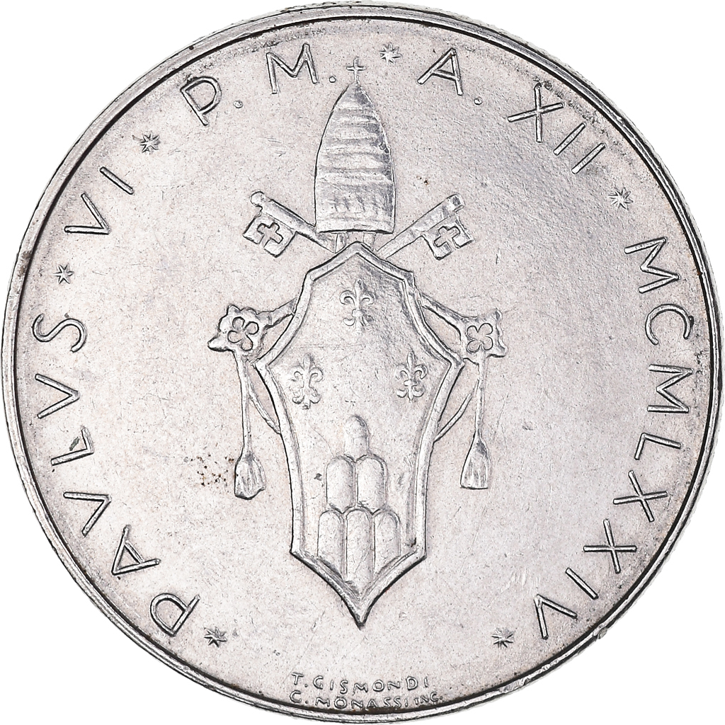 Coin, VATICAN CITY, Paul VI, 50 Lire, 1974, Roma, , Stainless Steel