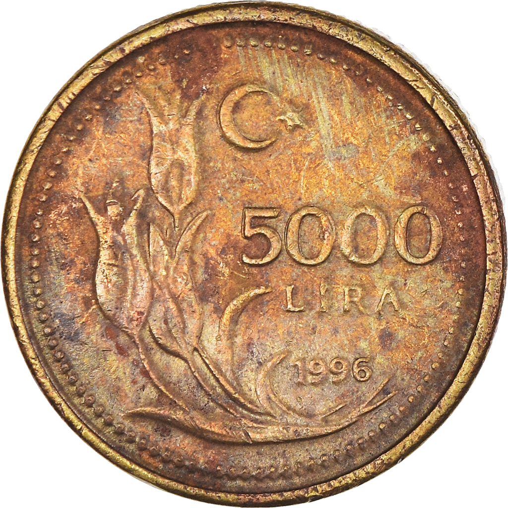 Coin, Turkey, 5000 Lira, 1996, , Brass, KM:1029.1