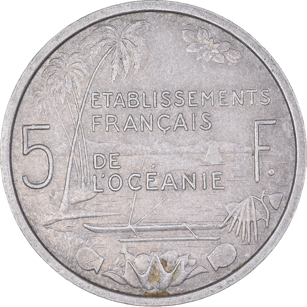 Moneda, Polinesia francesa, 5 Francs, 1952, MBC, Aluminio, KM:12