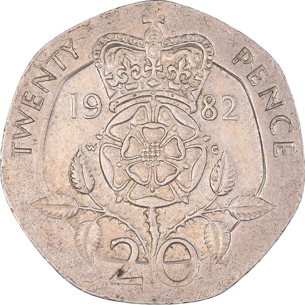 Moneda, Gran Bretaña, Elizabeth II, 20 Pence, 1982, BU, MBC, Cobre - níquel