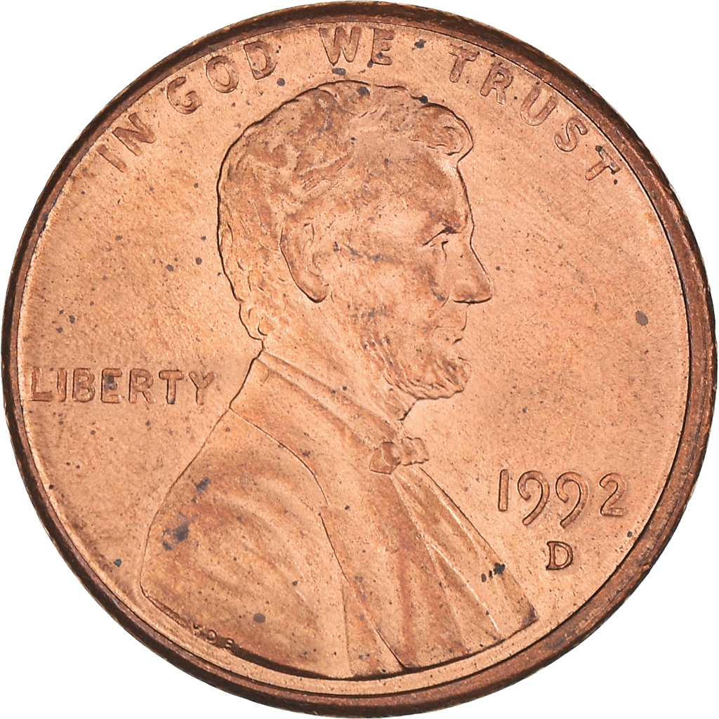 Moneda, Estados Unidos, Lincoln Cent, Cent, 1992, U.S. Mint, Denver, MBC, Cobre