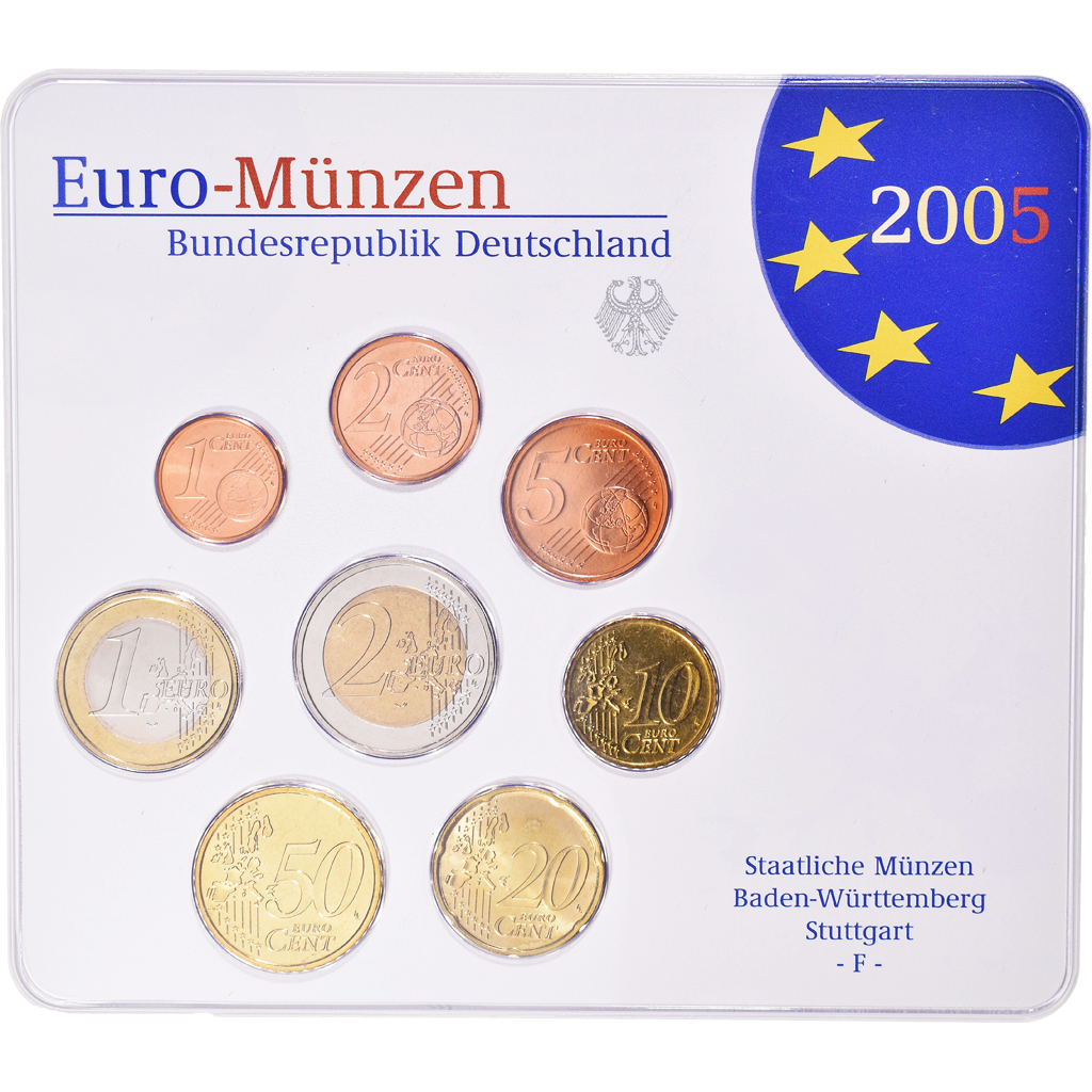 Deutschland, 1 Cent to 2 Euro, 2005, Stuttgart, Set Euro, STGL