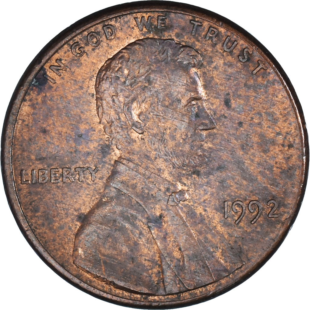 Moneda, Estados Unidos, Lincoln Cent, Cent, 1992, U.S. Mint, Philadelphia, BC+