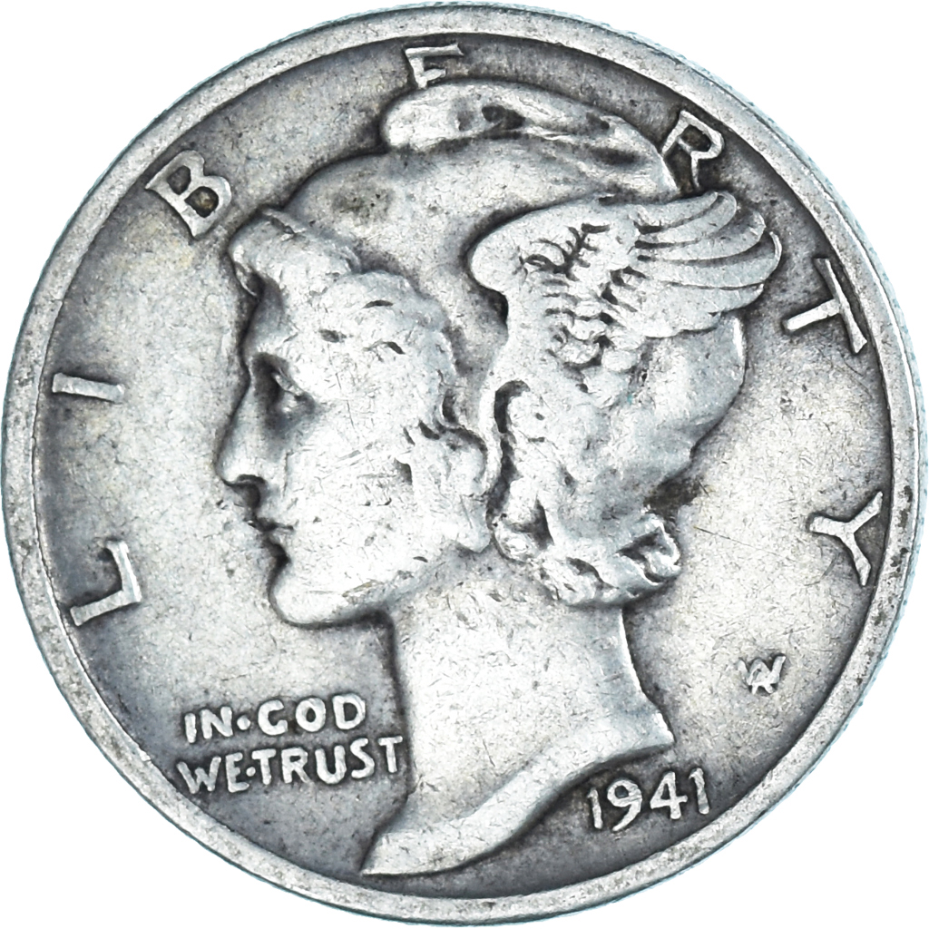 Coin, United States, Mercury Dime, Dime, 1941, U.S. Mint, Denver,