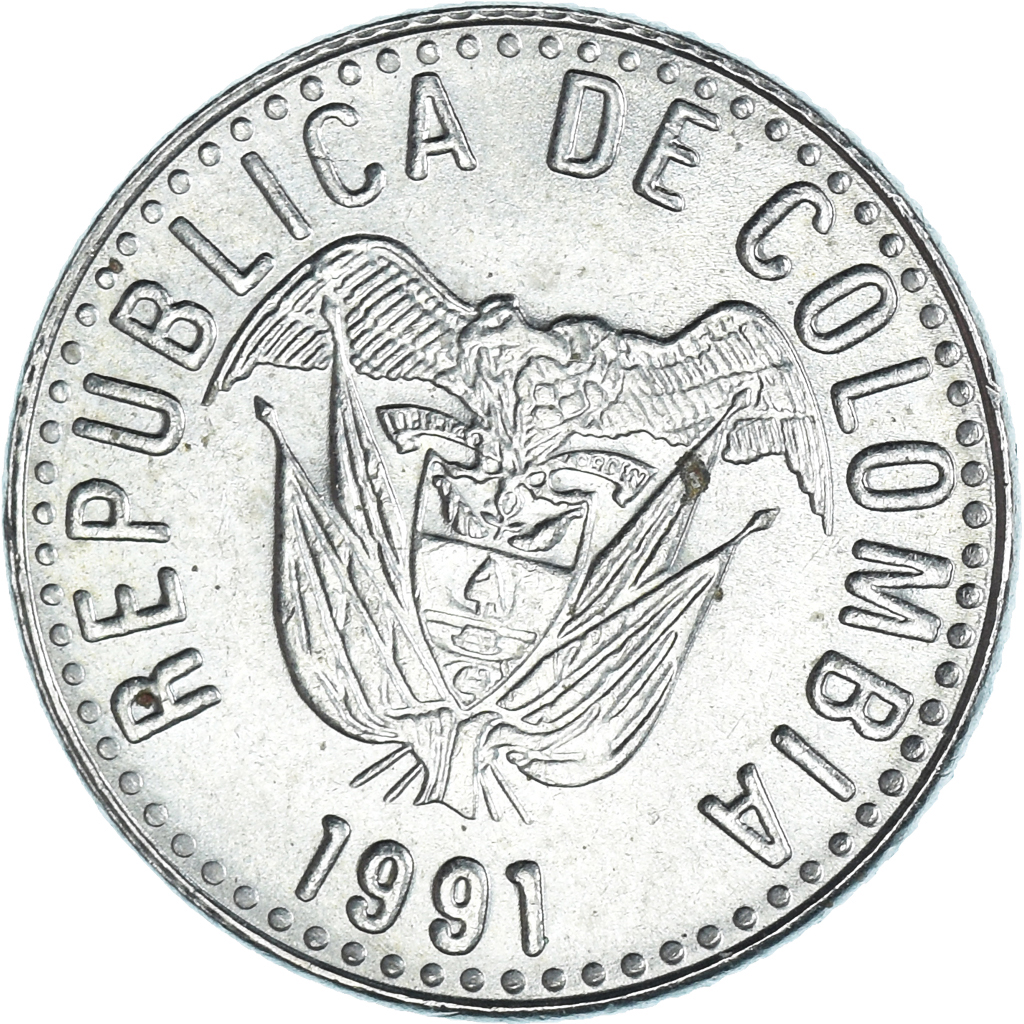 Coin, Colombia, 10 Pesos, 1991, , Copper-Nickel-Zinc, KM:281.1