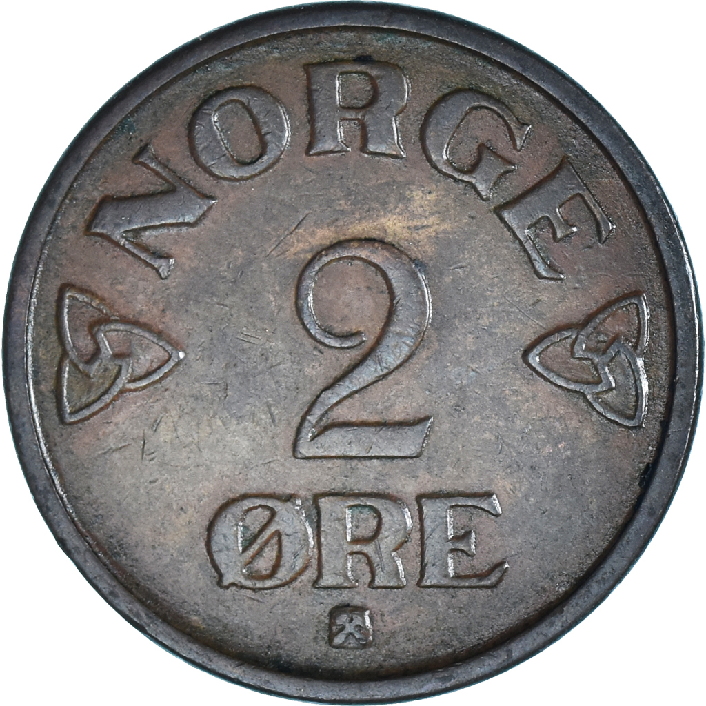 Moneda, Noruega, 2 Öre, 1955, MBC, Cobre - níquel