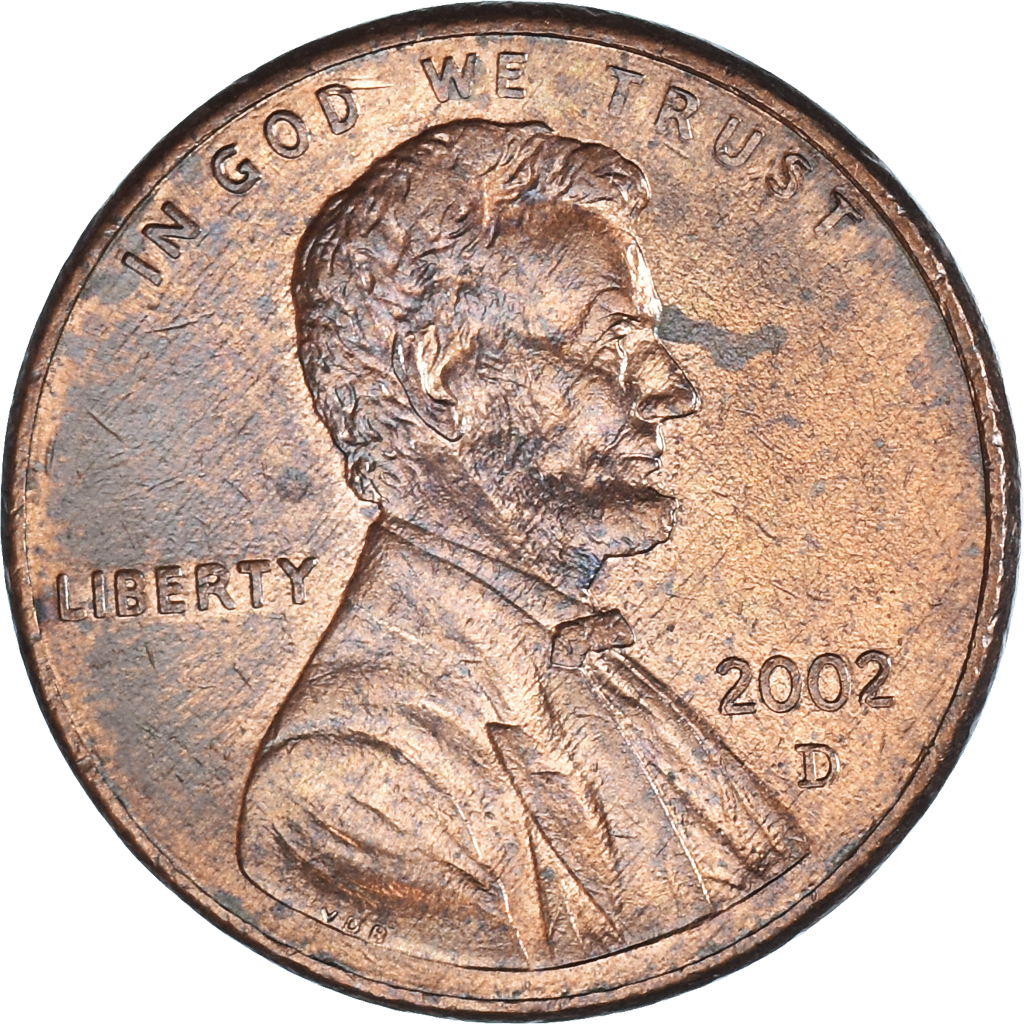 Moneda, Estados Unidos, Lincoln Cent, Cent, 2002, U.S. Mint, Denver, BC+, Cobre