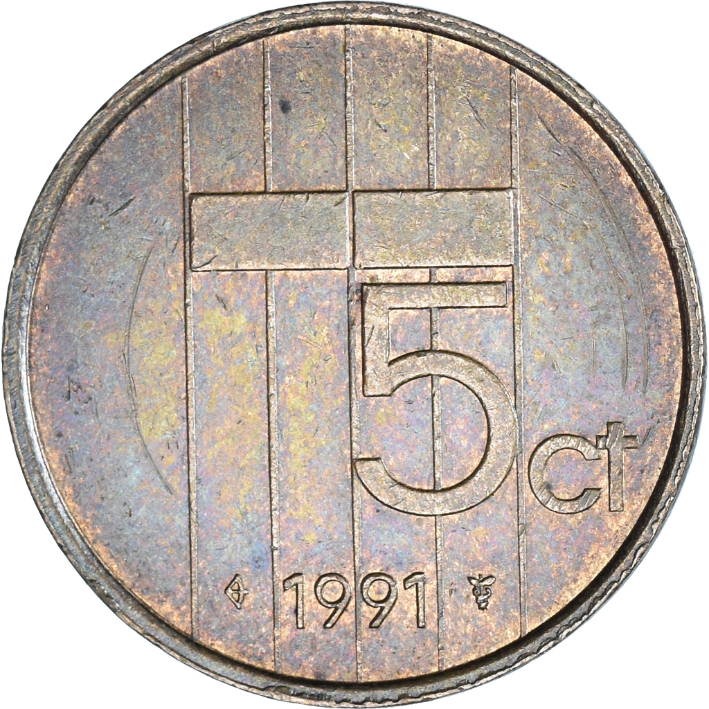 Coin, Netherlands, 5 Cents, 1991, , Bronze Clad Nickel