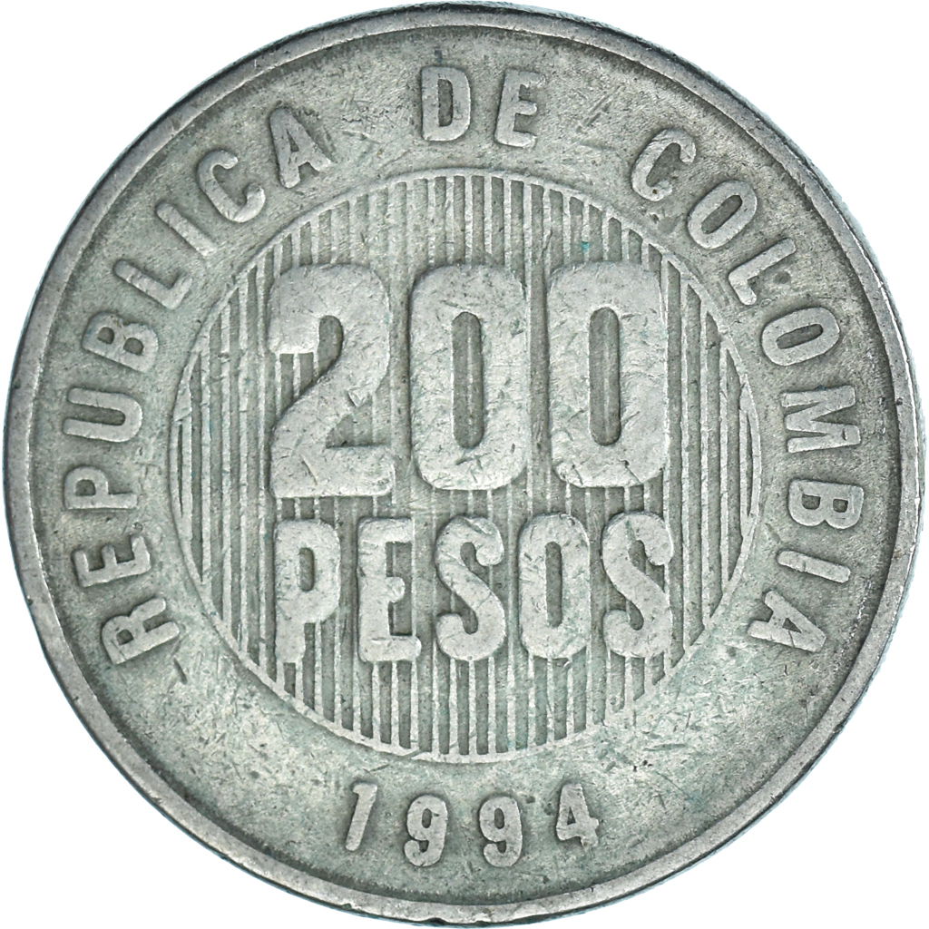 Coin, Colombia, 200 Pesos, 1994, , Copper-Nickel-Zinc, KM:287