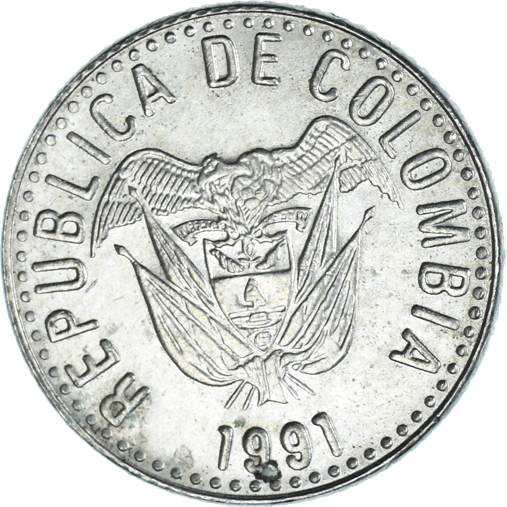 Coin, Colombia, 10 Pesos, 1991, , Copper-Nickel-Zinc, KM:281.1