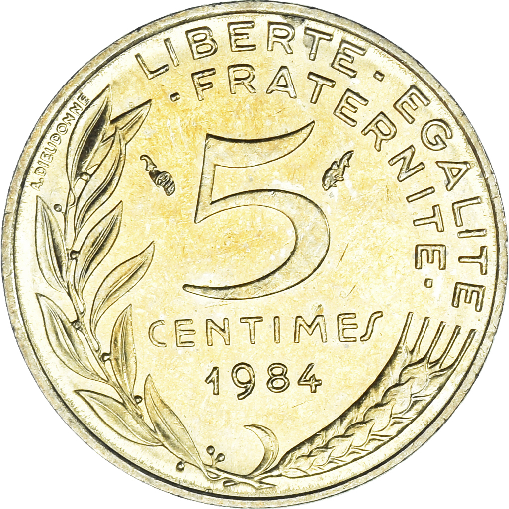 Moneda, Francia, Marianne, 5 Centimes, 1984, Paris, SC, Aluminio - bronce