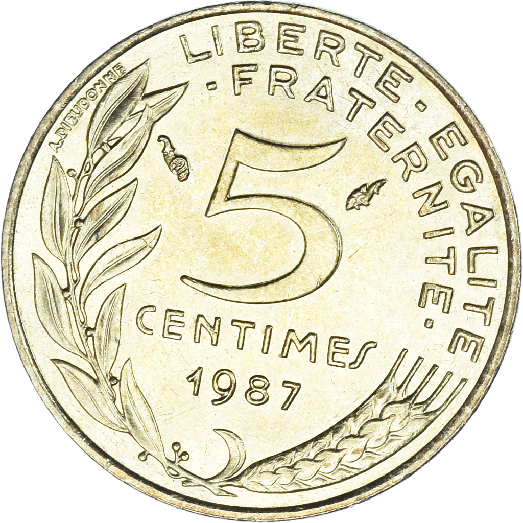 Moneda, Francia, Marianne, 5 Centimes, 1987, Paris, SC, Aluminio - bronce