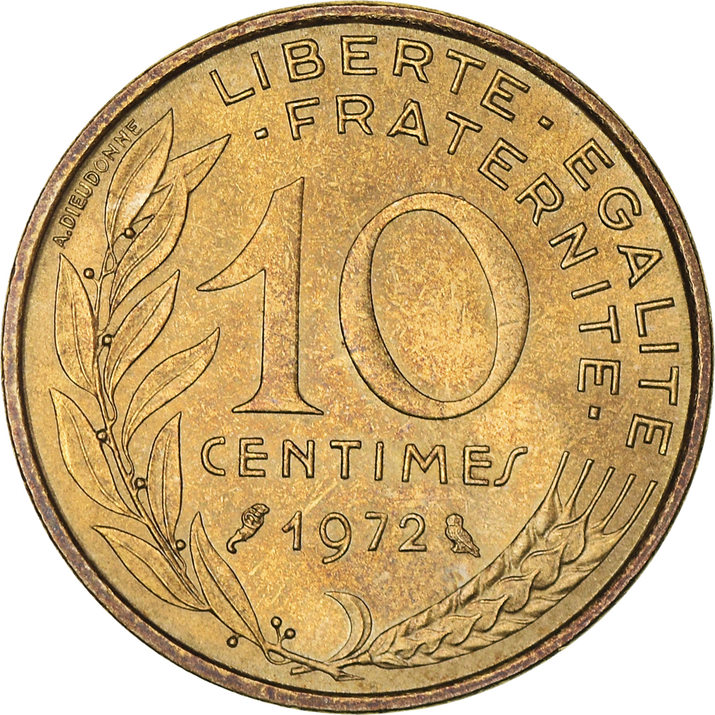 Moneda, Francia, Marianne, 10 Centimes, 1972, Paris, MBC+, Aluminio - bronce