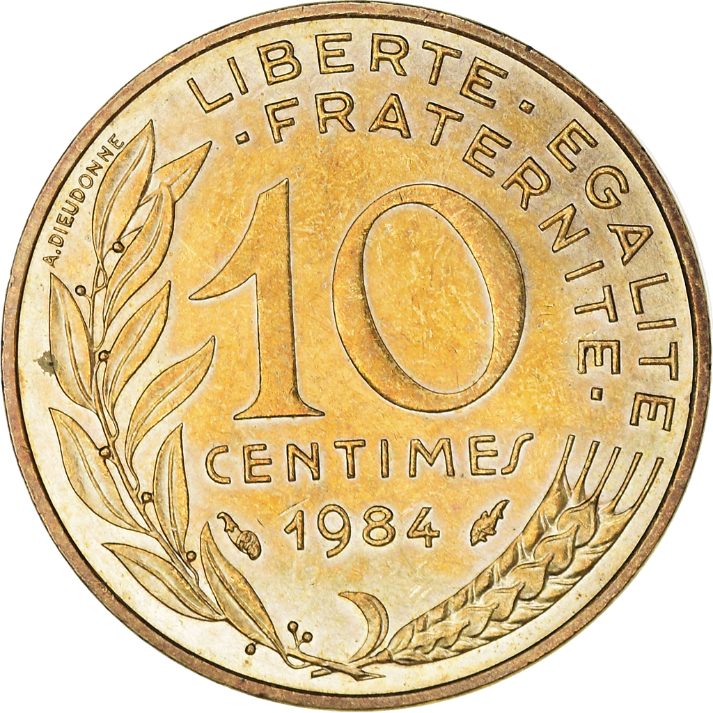 Moneda, Francia, Marianne, 10 Centimes, 1984, Paris, MBC+, Aluminio - bronce