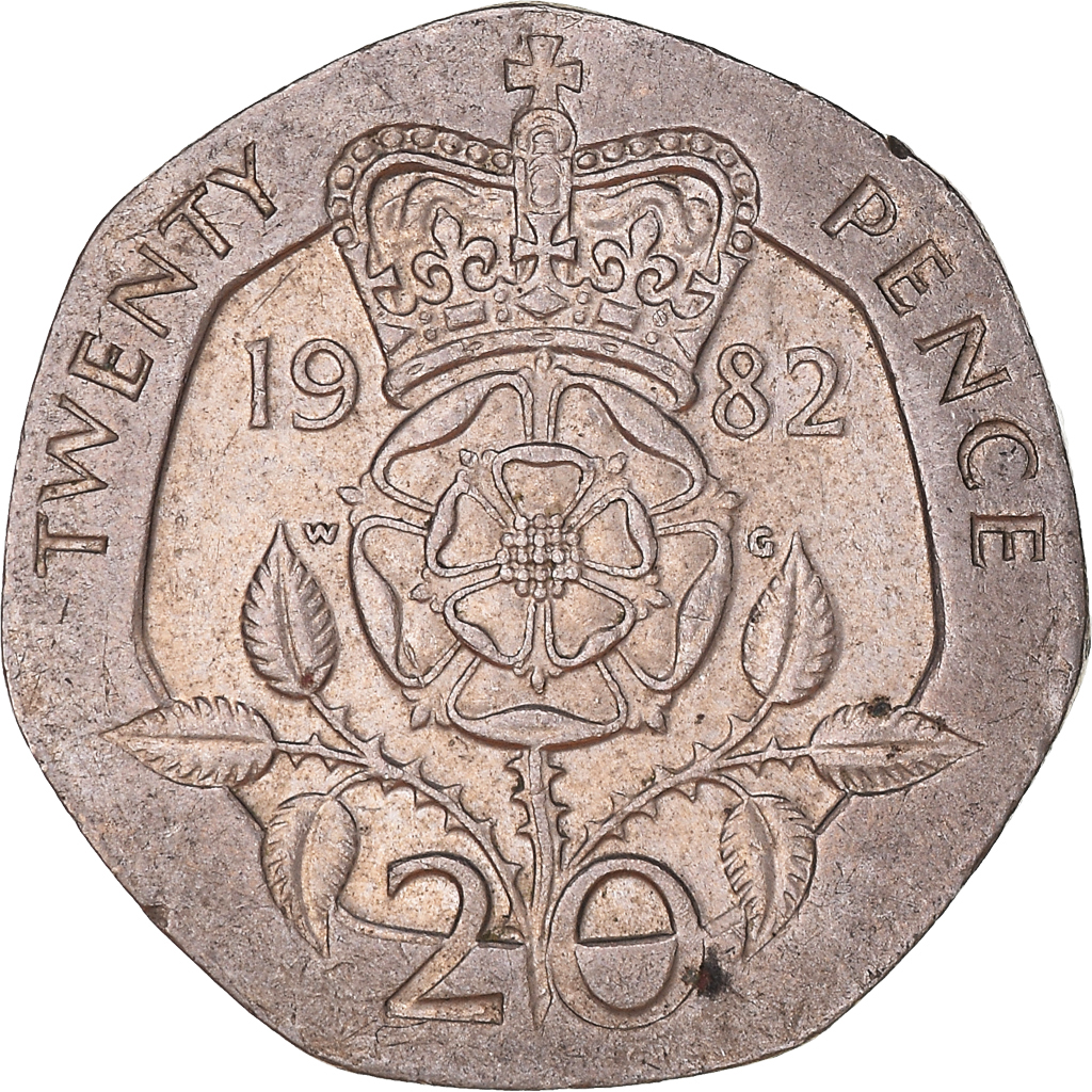 Moneda, Gran Bretaña, Elizabeth II, 20 Pence, 1982, MBC, Cobre - níquel