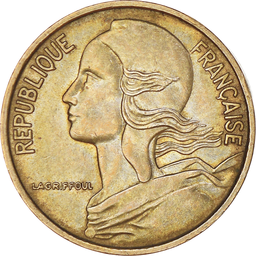 Moneda, Francia, Marianne, 5 Centimes, 1968, Paris, MBC+, Aluminio - bronce