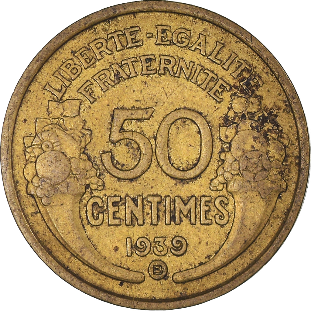 Moneda, Francia, Morlon, 50 Centimes, 1939, Brussels, MBC, Aluminio - bronce