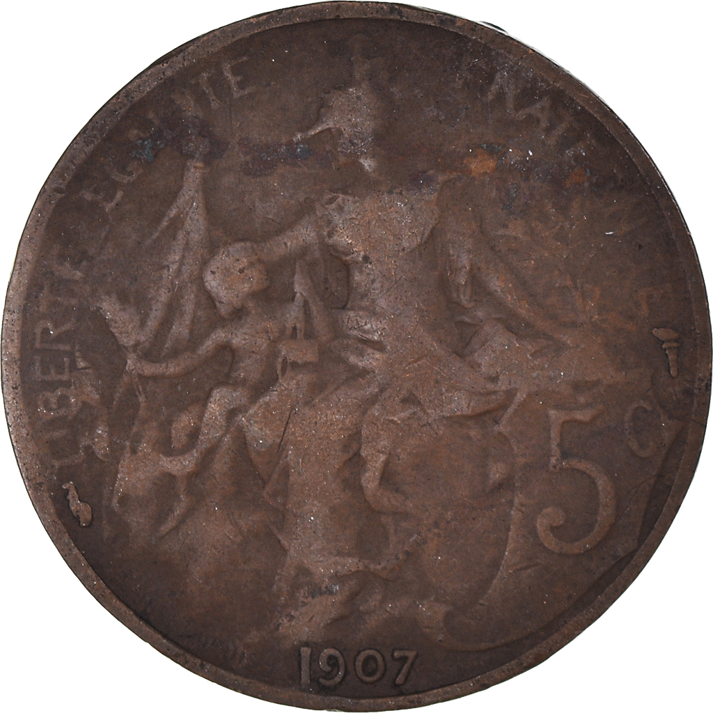 Moneda, Francia, Dupuis, 5 Centimes, 1907, Paris, BC, Bronce, KM:842